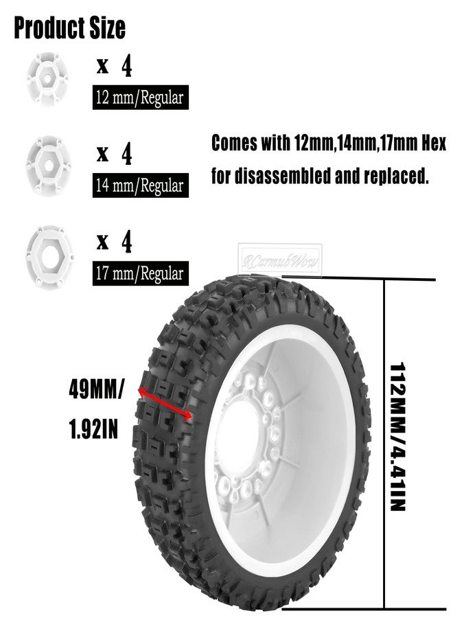 RcarmubWow 12mm/14mm/17mm Hex RC Wheels and Tires RC Truck Tires for Slash 2WD 4×4,Arrm a Senton,Axia1,Rc 4wd,Red cat,Short Course Truck Tires Rubber Tyres,White - Image 5